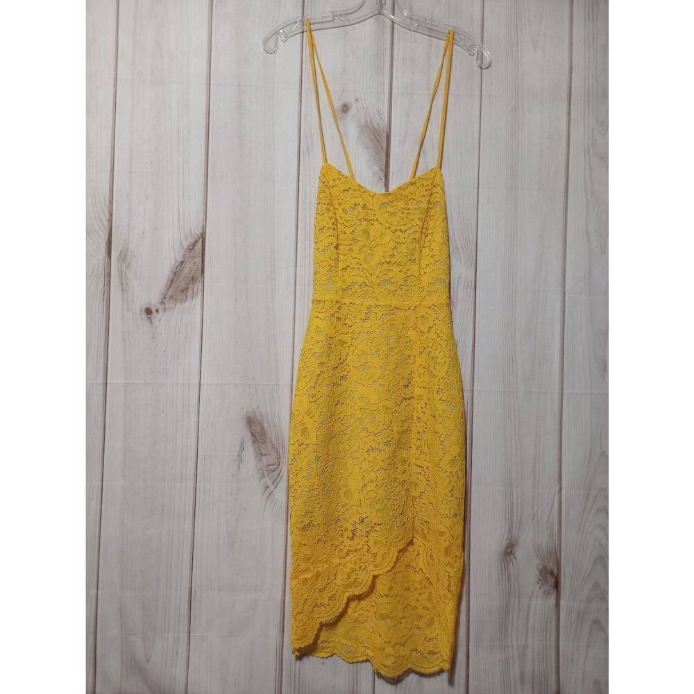Material Girl Womens Yellow Lace High-Low Bodycon Dress Small Floral Strappy